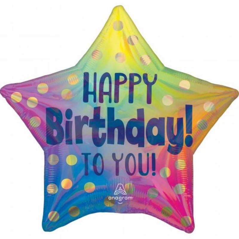 Happy Birthday To You Gold Dots Holographic Star Foil Balloon - 45cm