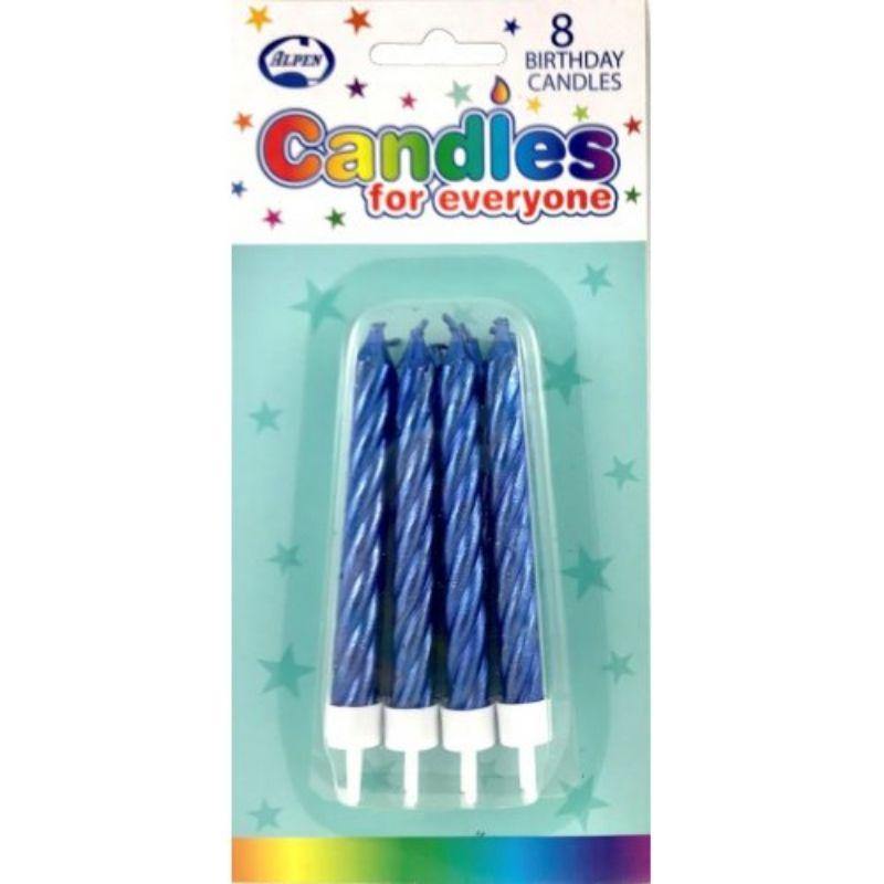 8 Pack Metallic Blue Jumbo Candles with Holders