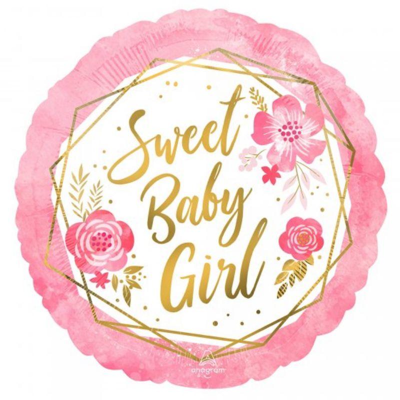 Sweet Baby Girl Floral Geo Foil Balloon - 45cm