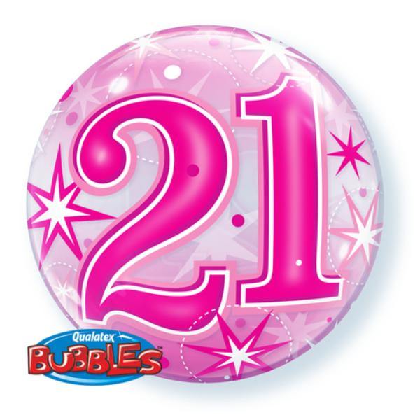 21 Pink Starburst Sparkle Bubble Balloon - 56cm - The Base Warehouse