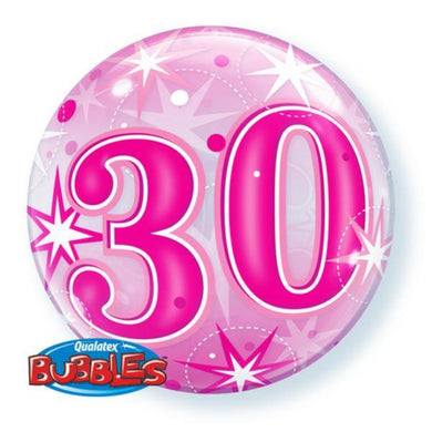 30 Pink Starburst Sparkle Bubble Balloon - 56cm - The Base Warehouse
