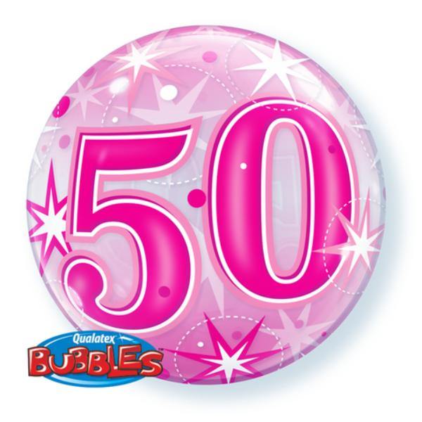 50 Pink Starburst Sparkle Bubble Balloon - 56cm - The Base Warehouse