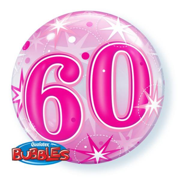 60 Pink Starburst Sparkle Bubble Balloon - 56cm - The Base Warehouse