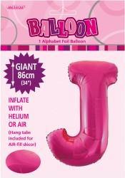Hot Pink Letter J Foil Balloon - 86cm