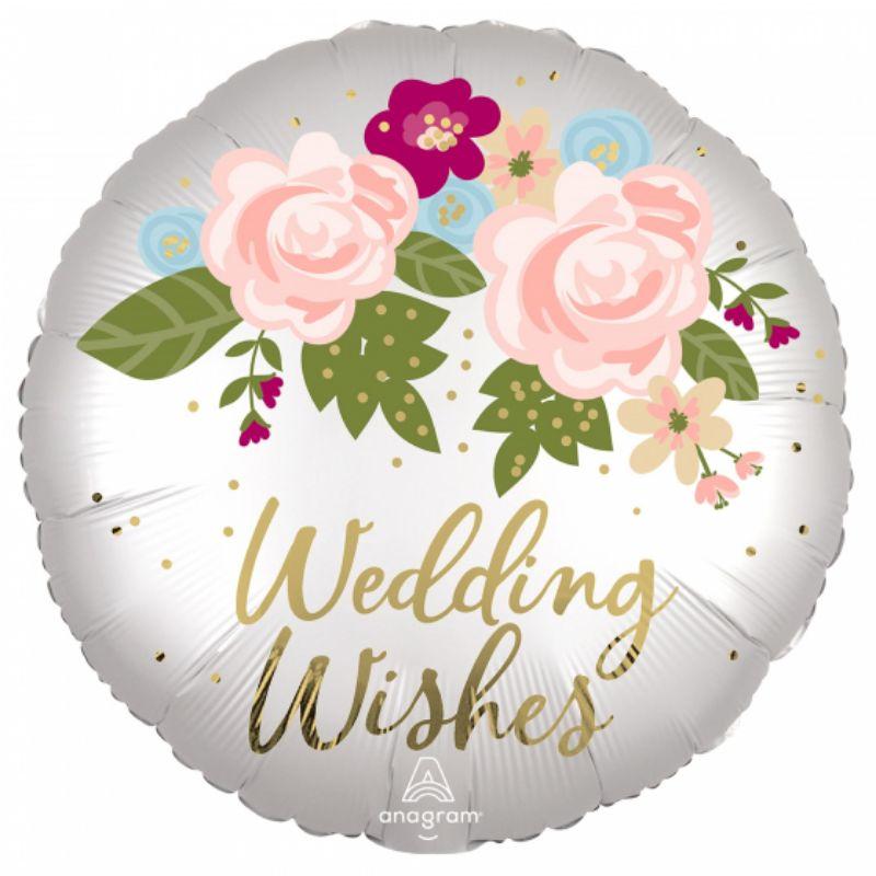 Satin Infused Wedding Wishes Floral Foil Balloon - 45cm