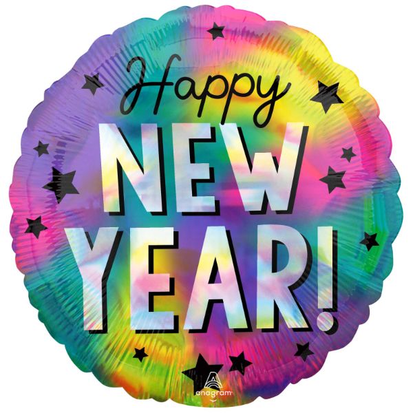 Iridescent Happy New Year Stars Foil Balloon - 45cm