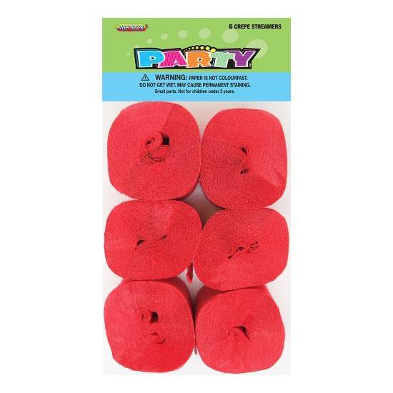 6 Pack Ruby Red Crepe Streamers