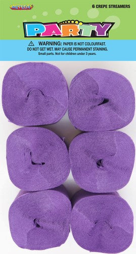 6 Pack Pretty Purple Crepe Streamers - 12m