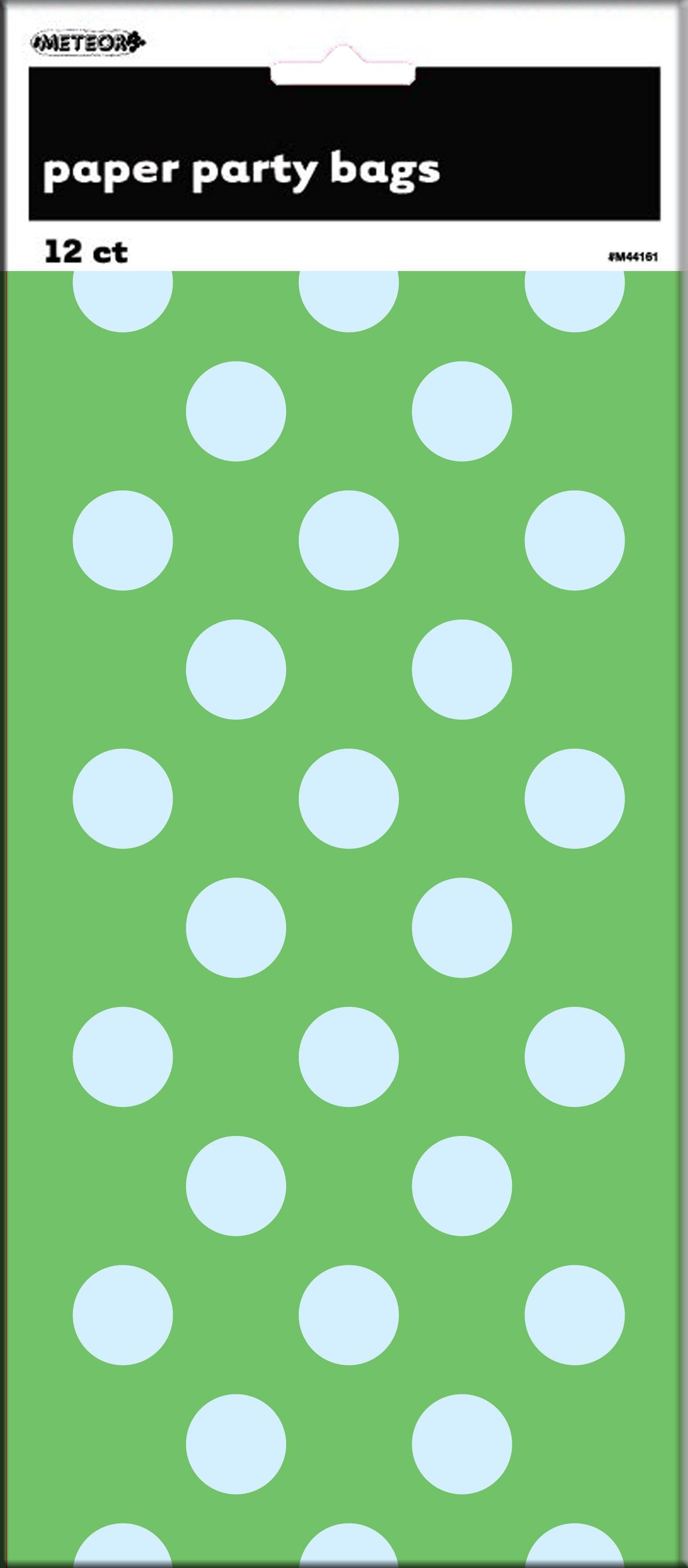 12 Pack Lime Green Dots Paper Bags - 26cm H x 14cm W - The Base Warehouse