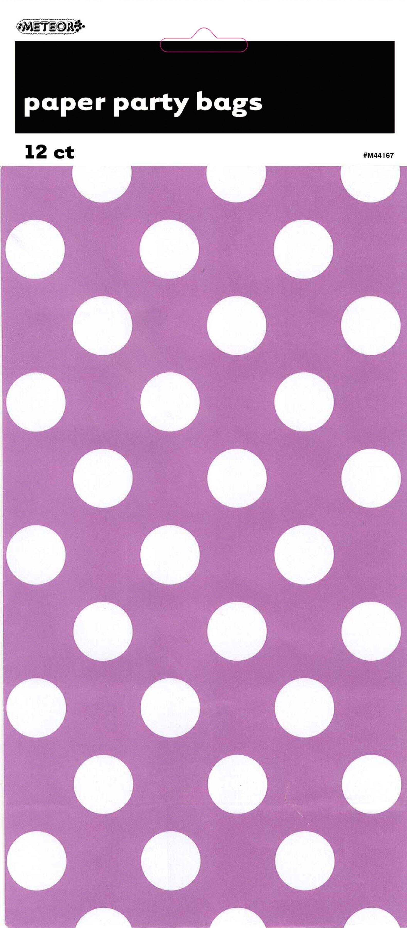 12 Pack Pretty Purple Dots Paper Bags - 26cm H x 14cm W - The Base Warehouse