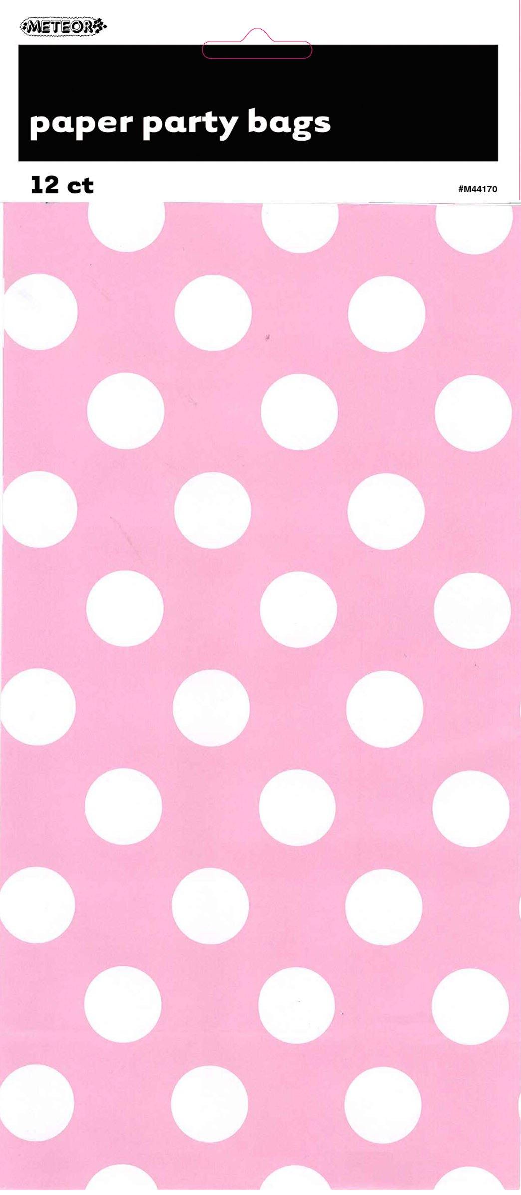 12 Pack Lovely Pink Dots Paper Bags - 26cm H x 14cm W - The Base Warehouse