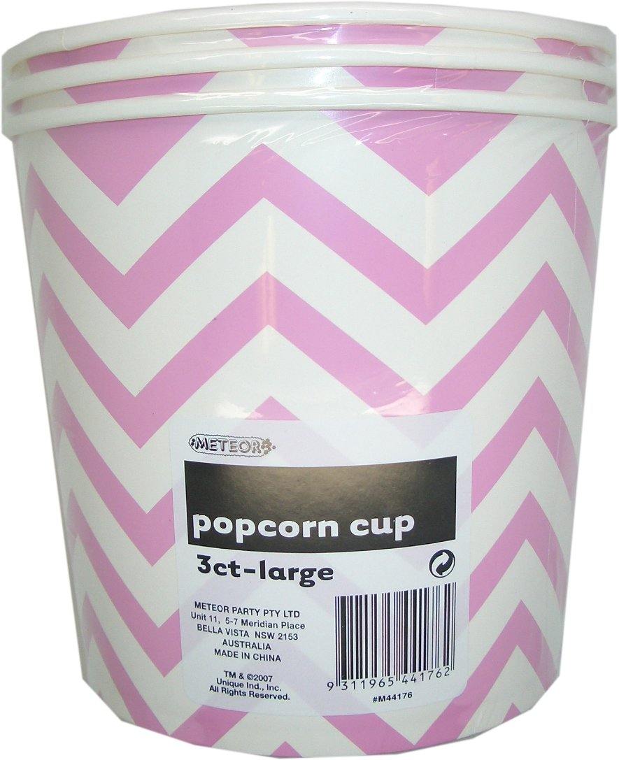 3 Pack Lovely Pink Chevron Paper Popcorn Cups 2.5L - 16cm H x 18cm W