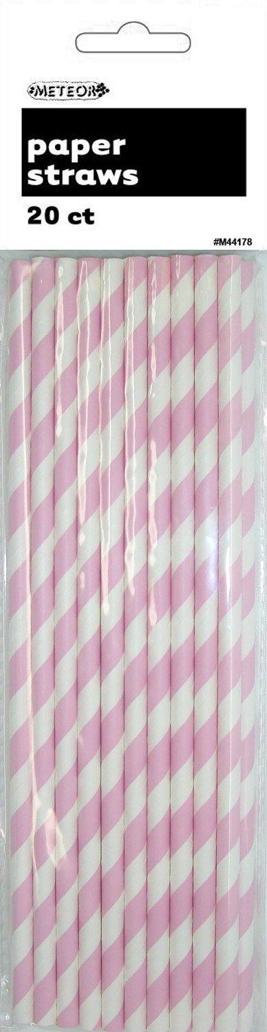 20 Pack Lovely Pink Pink Stripes Paper Straws