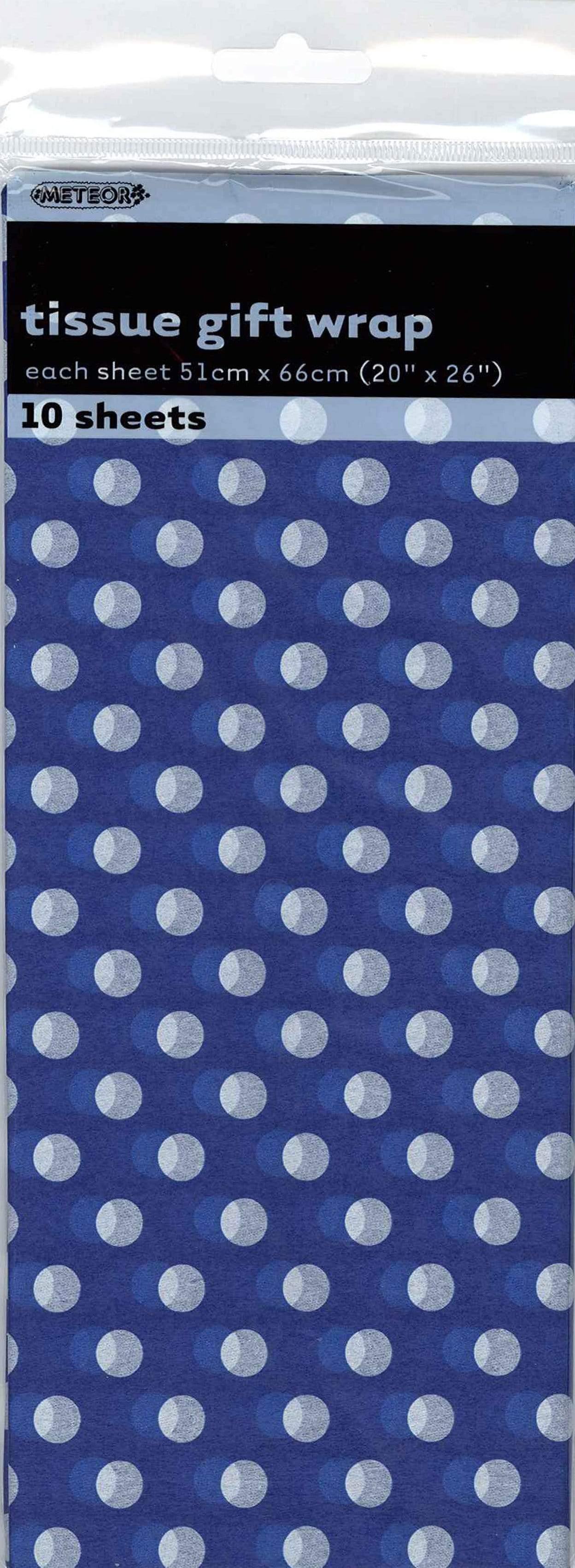 10 Pack Royal Blue Dots Tissue Sheets - 51cm x 66cm - The Base Warehouse
