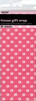 10 Pack Hot Pink Dots Tissue Sheets - 51cm x 66cm - The Base Warehouse