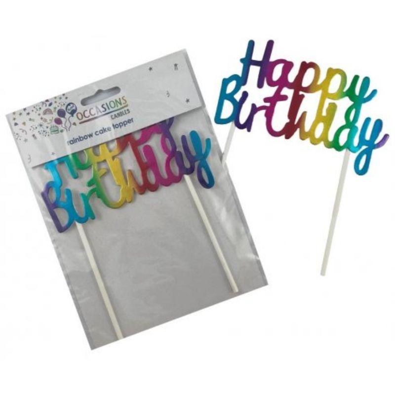 Metallic Rainbow Happy Birthday Cake Topper