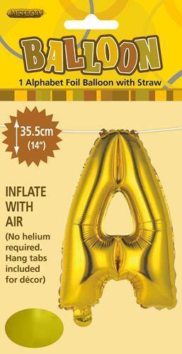 Gold Letter A Foil Balloon - 35cm - The Base Warehouse
