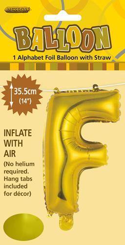 Gold Letter F Foil Balloon - 35cm - The Base Warehouse
