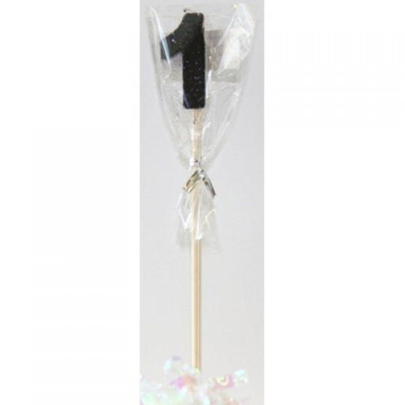 Black Glitter Long Stick #1 Candle - The Base Warehouse