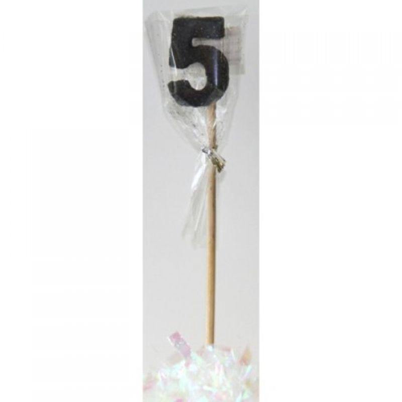 Black Glitter Long Stick #5 Candle - The Base Warehouse