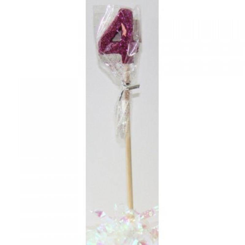 Pink Glitter Long Stick #4 Candle - The Base Warehouse