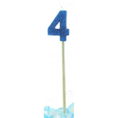 Blue Glitter Long Stick #4 Candle - The Base Warehouse