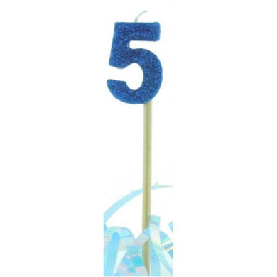 Blue Glitter Long Stick #5 Candle - The Base Warehouse