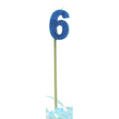 Blue Glitter Long Stick #6 Candle - The Base Warehouse
