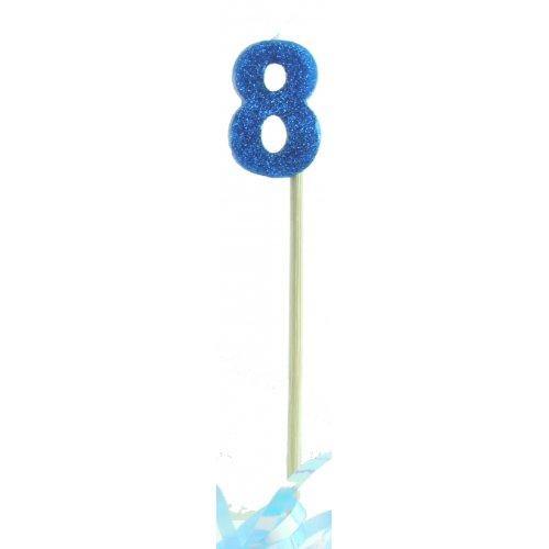 Blue Glitter Long Stick Candle #8 - The Base Warehouse