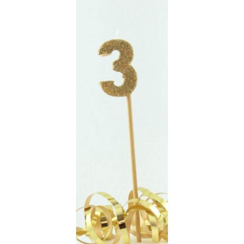 Gold Glitter Long Stick #3 Candle - The Base Warehouse