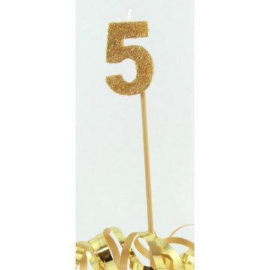 Gold Glitter Long Stick #5 Candle - The Base Warehouse