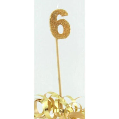 Gold Glitter Long Stick #6 Candle - The Base Warehouse