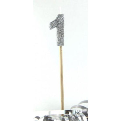 Silver Glitter Long Stick #1 Candle - The Base Warehouse