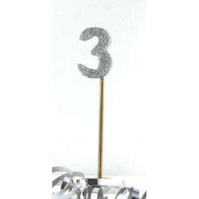 Silver Glitter Long Stick #3 Candle - The Base Warehouse