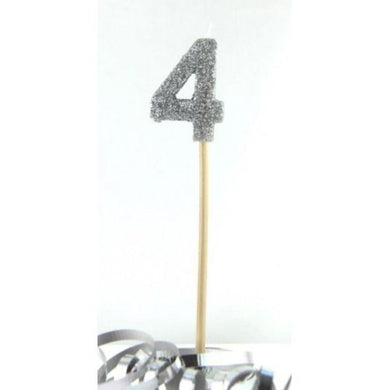 Silver Glitter Long Stick #4 Candle - The Base Warehouse