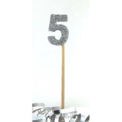 Silver Glitter Long Stick #5 Candle - The Base Warehouse