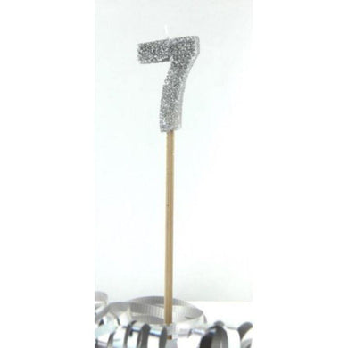 Silver Glitter Long Stick #7 Candle - The Base Warehouse