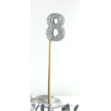 Silver Glitter Long Stick #8 Candle - The Base Warehouse