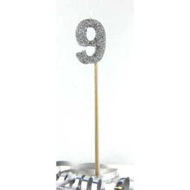 Silver Glitter Long Stick #9 Candle - The Base Warehouse