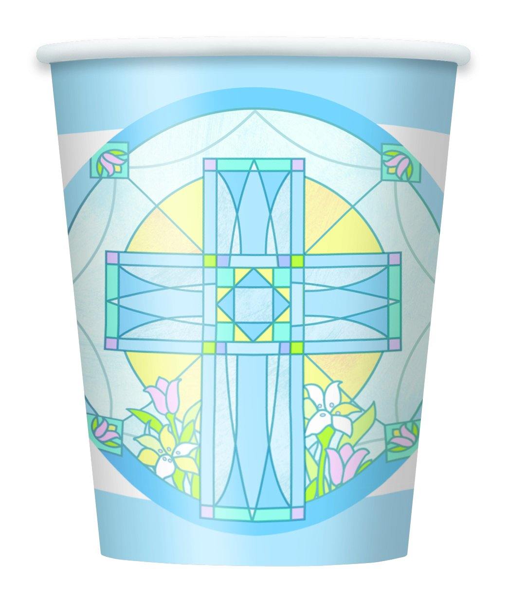 8 Pack Blue Sacred Cross Paper Cups - 270ml