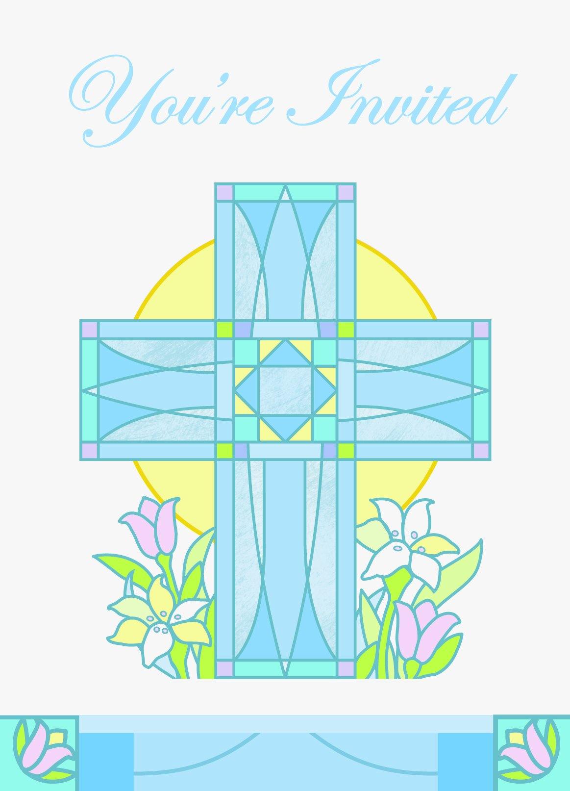8 Pack Blue Sacred Cross Invitations