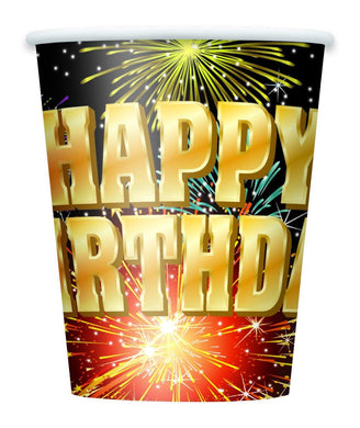 8 Pack Happy Birthday Burst Paper Cups - 270ml - The Base Warehouse