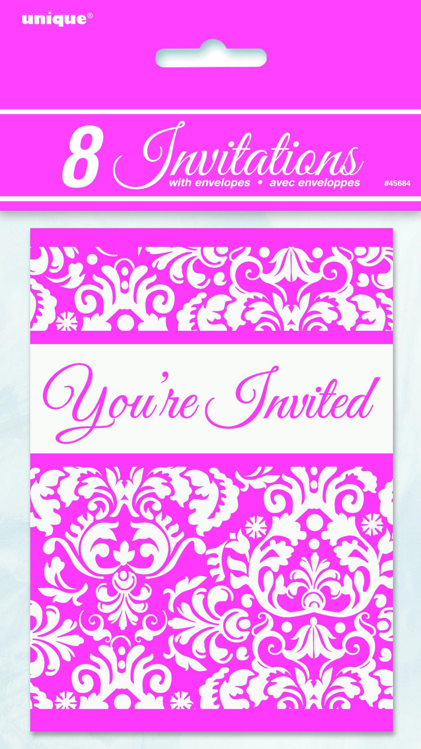 8 Pack Pink Damask Invitations - The Base Warehouse