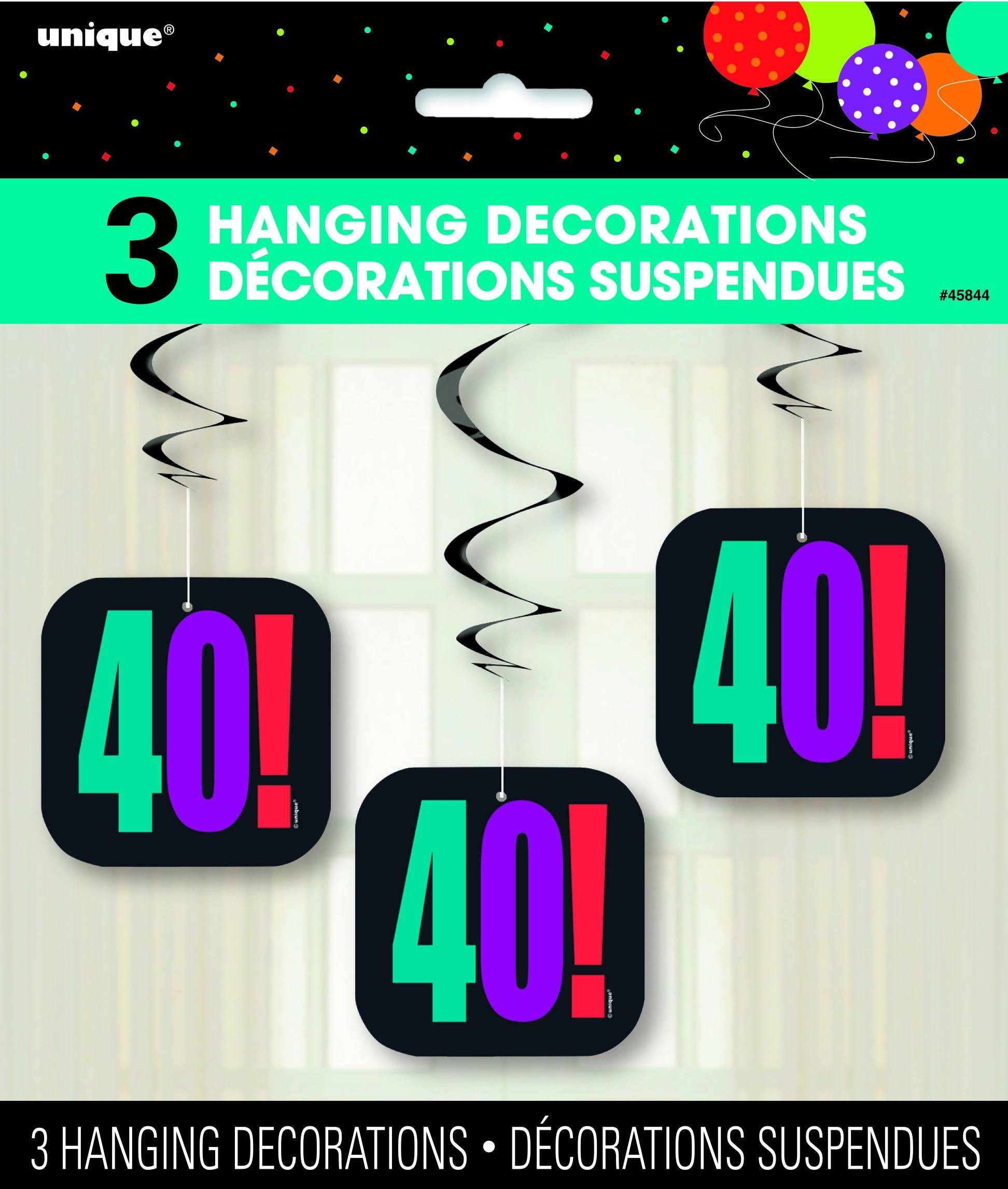 3 Pack 40! Birthday Cheer Hanging Swirl Decorations - The Base Warehouse