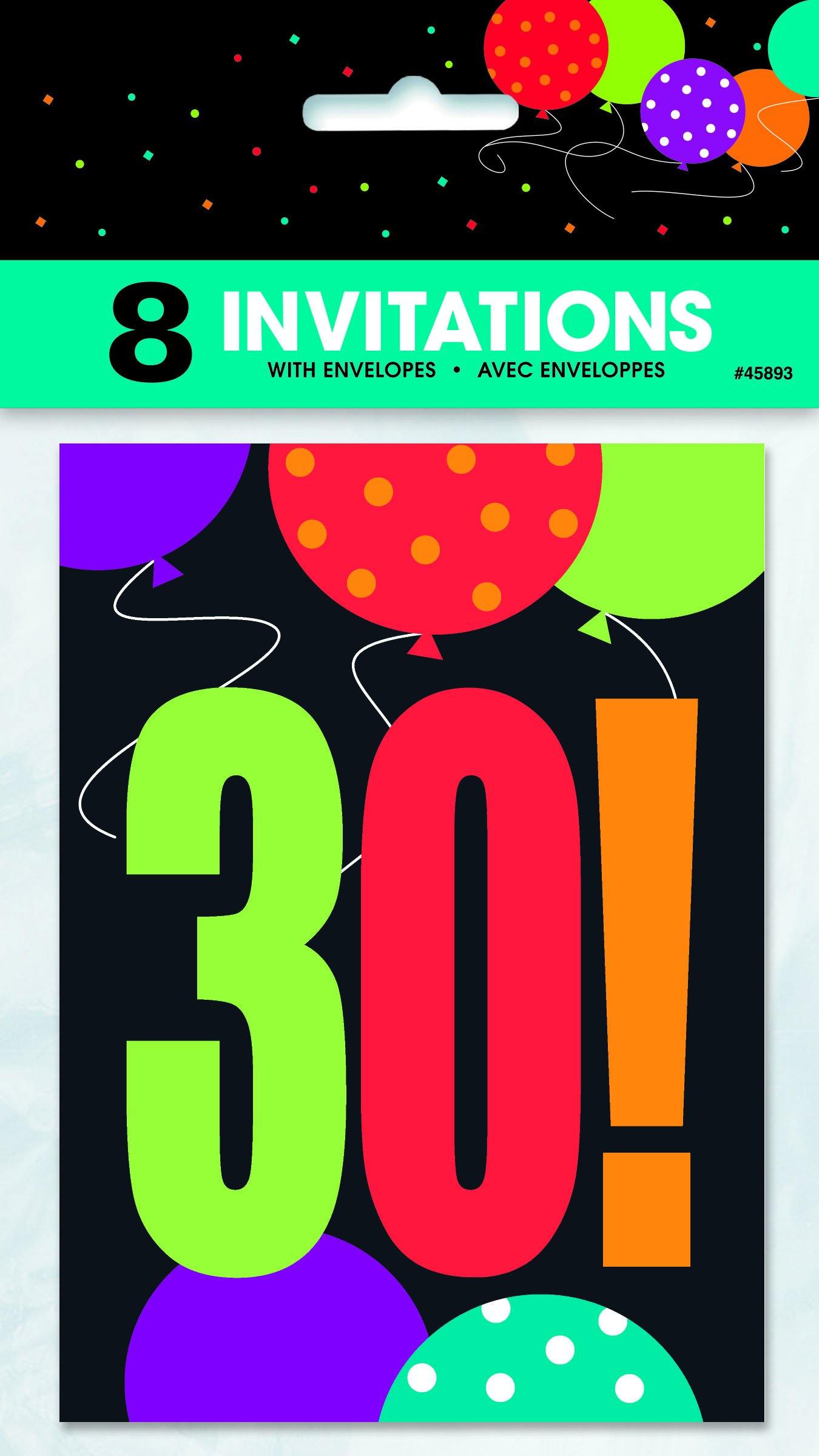8 Pack 30! Birthday Cheer Invitations - The Base Warehouse