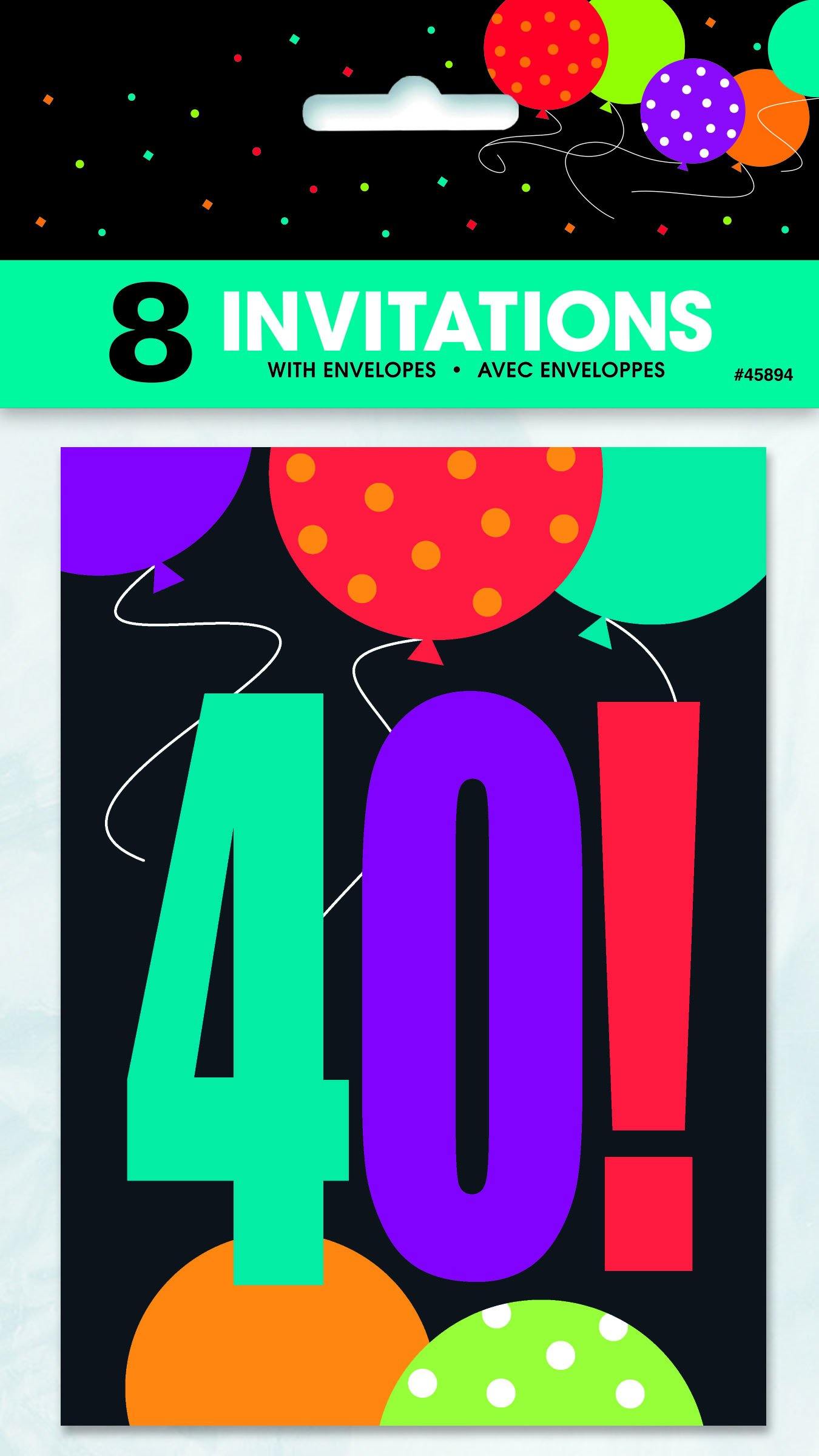 8 Pack 40! Birthday Cheer Invitations