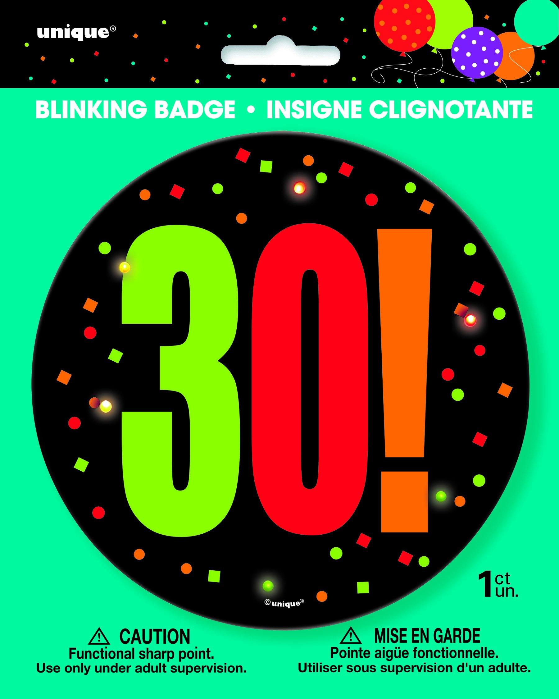 30! Birthday Cheer Blinking Badge - 14cm - The Base Warehouse