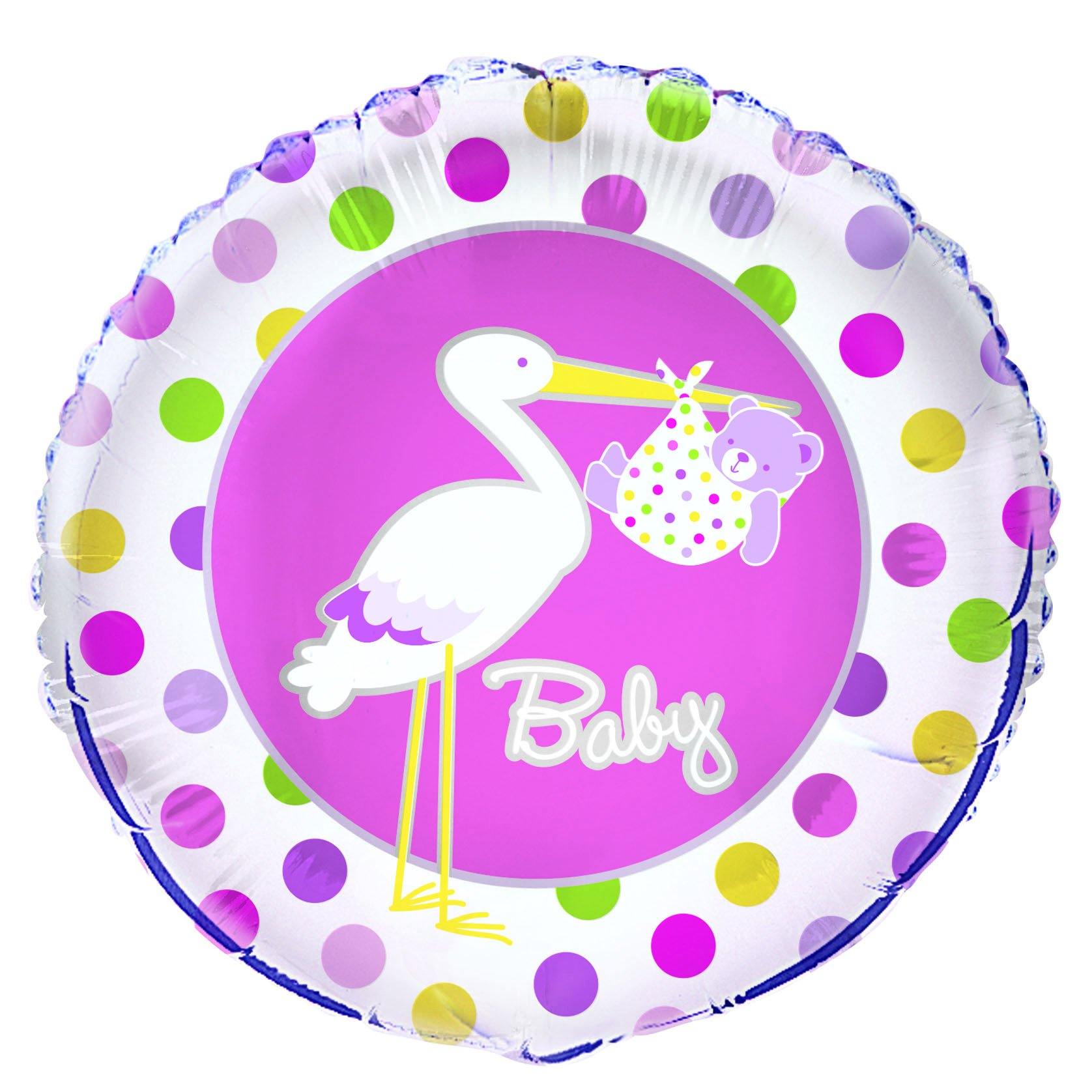 Baby Girl Stork Round Foil Balloon - 45cm