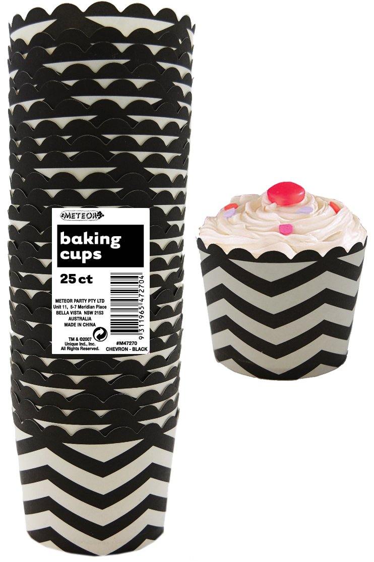 25 Pack Midnight Black Chevron Paper Baking Cups