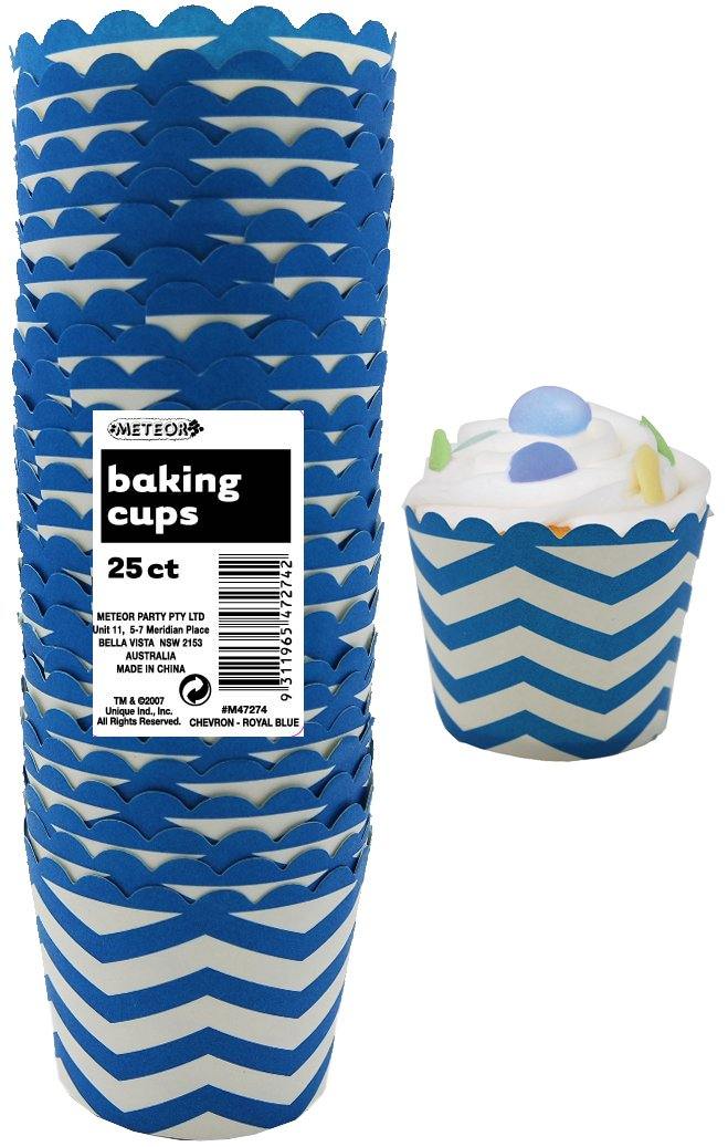 25 Pack Royal Blue Chevron Paper Baking Cups